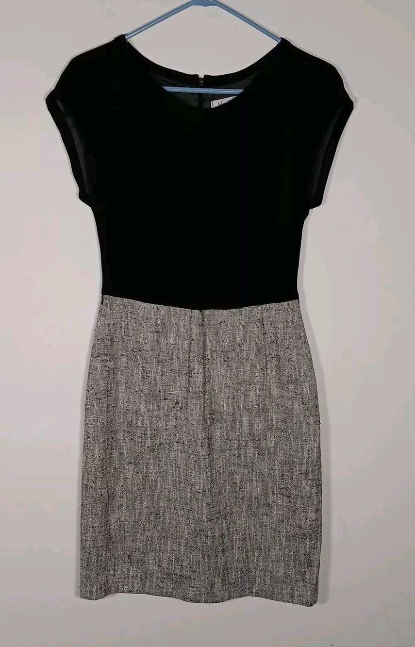 MaxMara Lined Dress Black Tweed Bodice Cap Sleeve Size 2 Wedding
